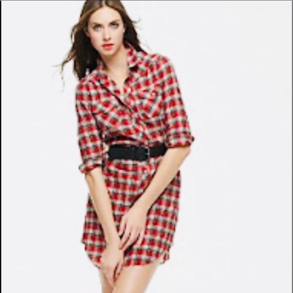 Theory Kenval Red Plaid Shirt Dress